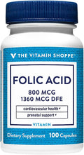 Ácido Fólico 800 mcg de The Vitamin Shoppe – 100 Cápsulas