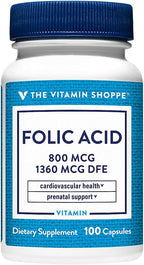 Ácido Fólico 800 mcg de The Vitamin Shoppe – 100 Cápsulas