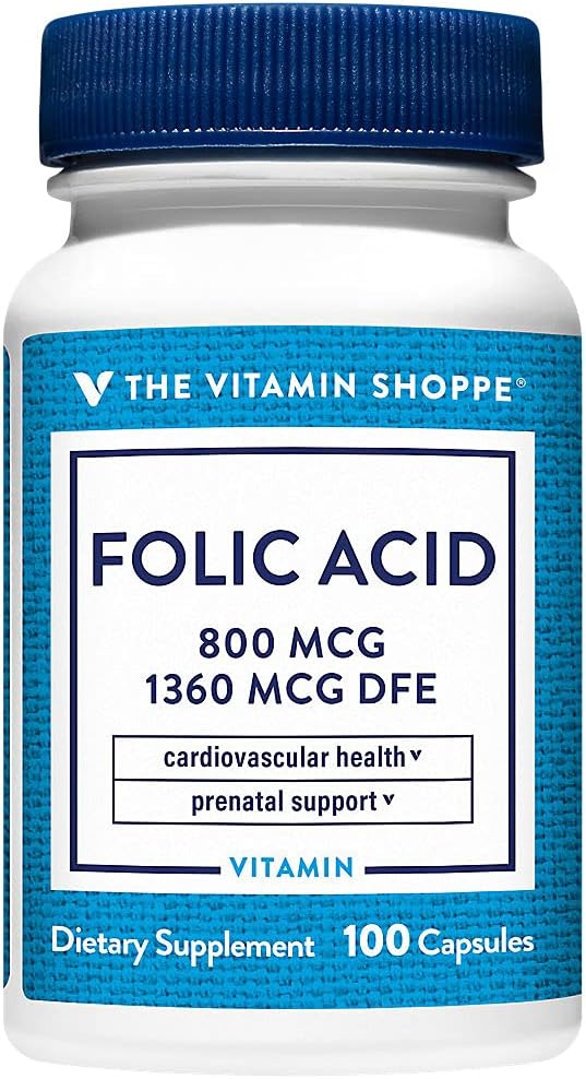 Ácido Fólico 800 mcg de The Vitamin Shoppe – 100 Cápsulas