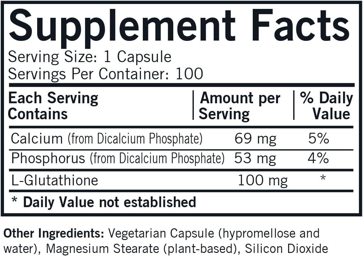 Kirkman Reduced L-Glutathione 100 mg - Hypoallergenic | 100 Vegetable Capsules | Antioxidant