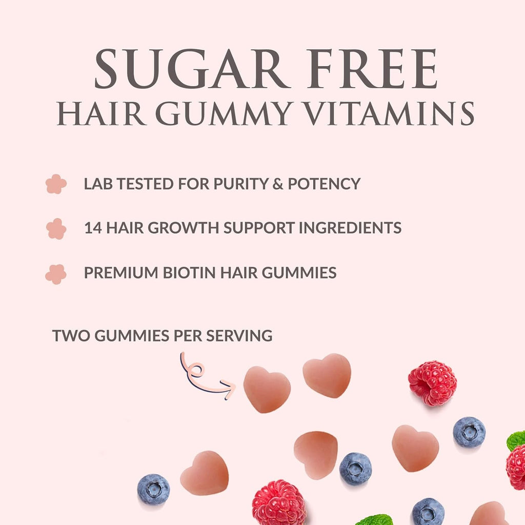 Hair Vitamins Gummies - Gominolas Sin Azúcar con Biotina 5000 mcg, Vitaminas A, B12, C, D, E y Ácido Fólico - 60 Gominolas
