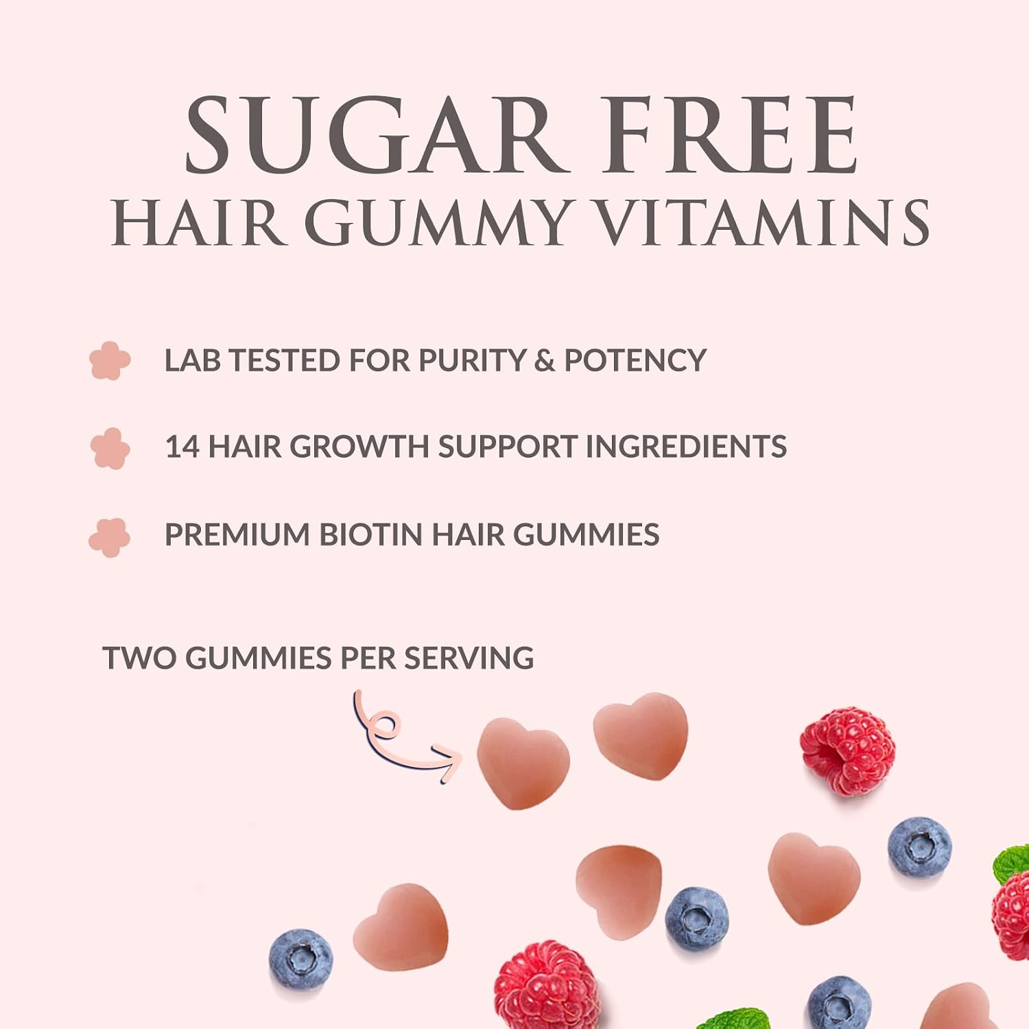 Hair Vitamins Gummies - Gominolas Sin Azúcar con Biotina 5000 mcg, Vitaminas A, B12, C, D, E y Ácido Fólico - 60 Gominolas