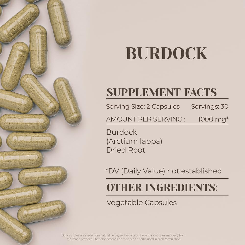 Bardana 60 Cápsulas | Suplemento Herbal de Alta Potencia | Raíz Seca de Arctium lappa