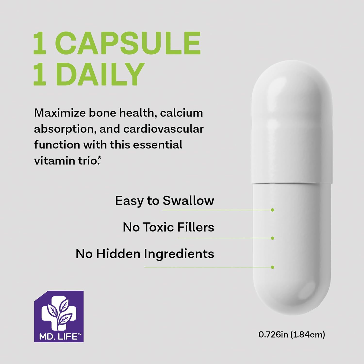 MD.LIFE Complejo ADK – Vitamina D3, K2 y A – 60 Cápsulas