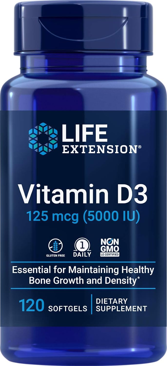 Life Extension Vitamina D3 5000 IU (125 mcg), 120 Cápsulas Blandas (Pack de 2)