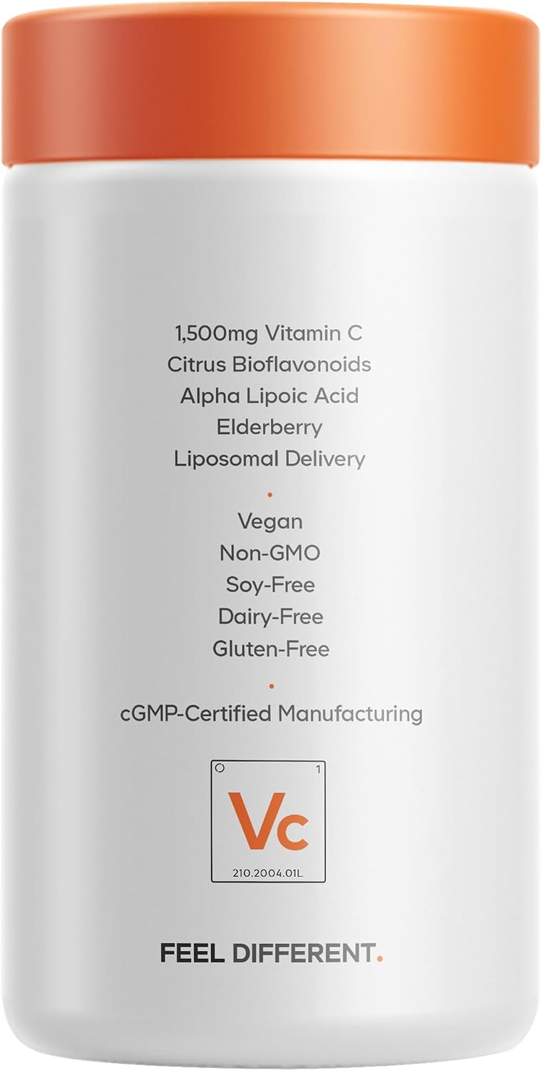 Codeage Liposomal Vitamin C 1500mg con Zinc, Elderberry, Citrus Bioflavonoids, Quercetin & Rose Hips - 180 Cápsulas Veganas