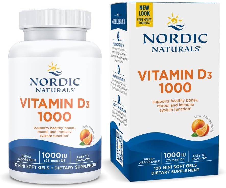 Vitamina D3 1000 UI de Nordic Naturals - 120 mini cápsulas blandas sabor naranja