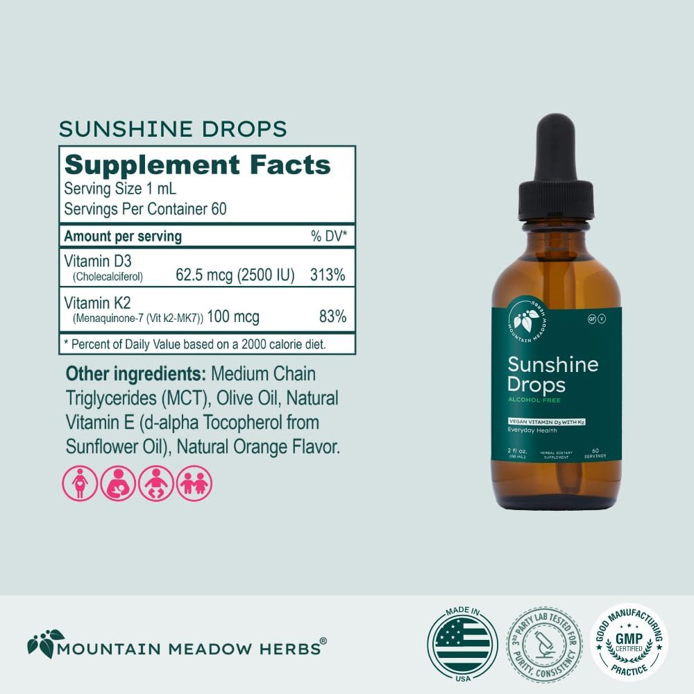 Mountain Meadow Herbs Sunshine Drops - Vitamina D3 Vegana, 2oz (60ml)