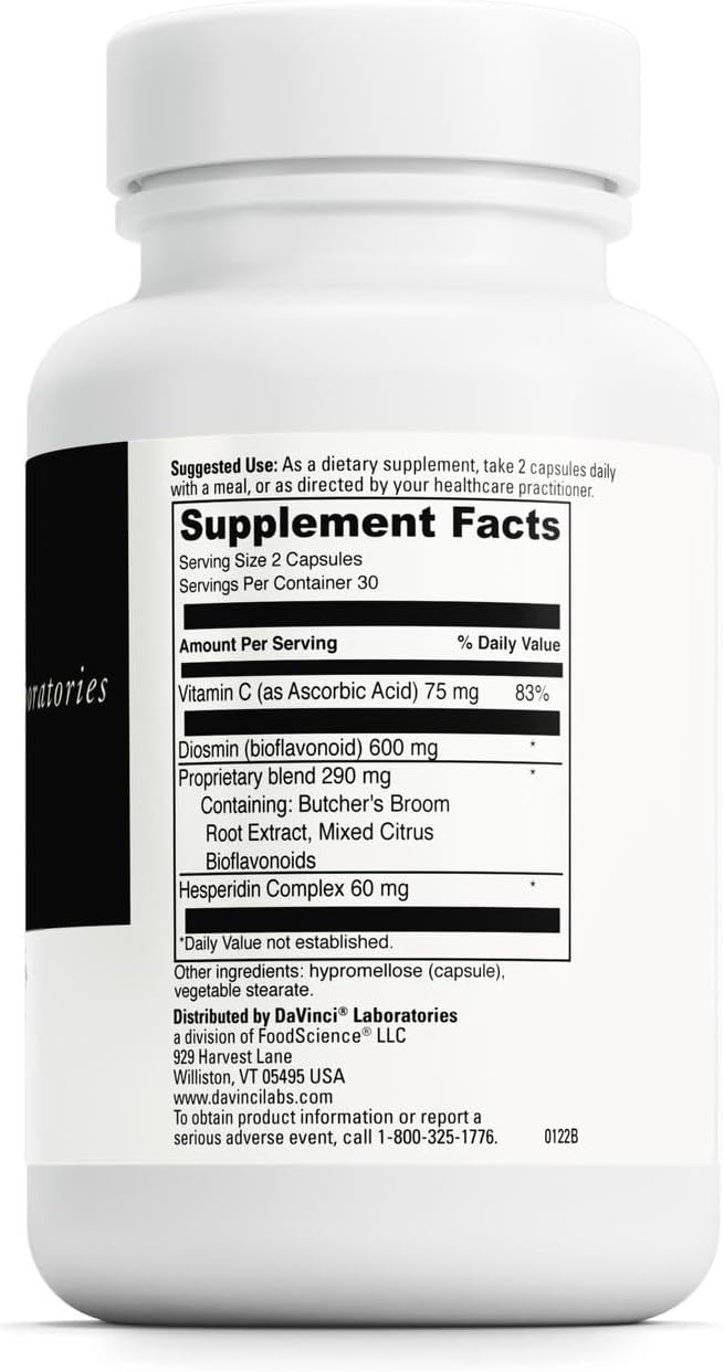 DAVINCI Labs Healthy Veins - Suplemento con Vitamina C, Diosmina y Bioflavonoides para la Salud Vascular - 60 Cápsulas Vegetales