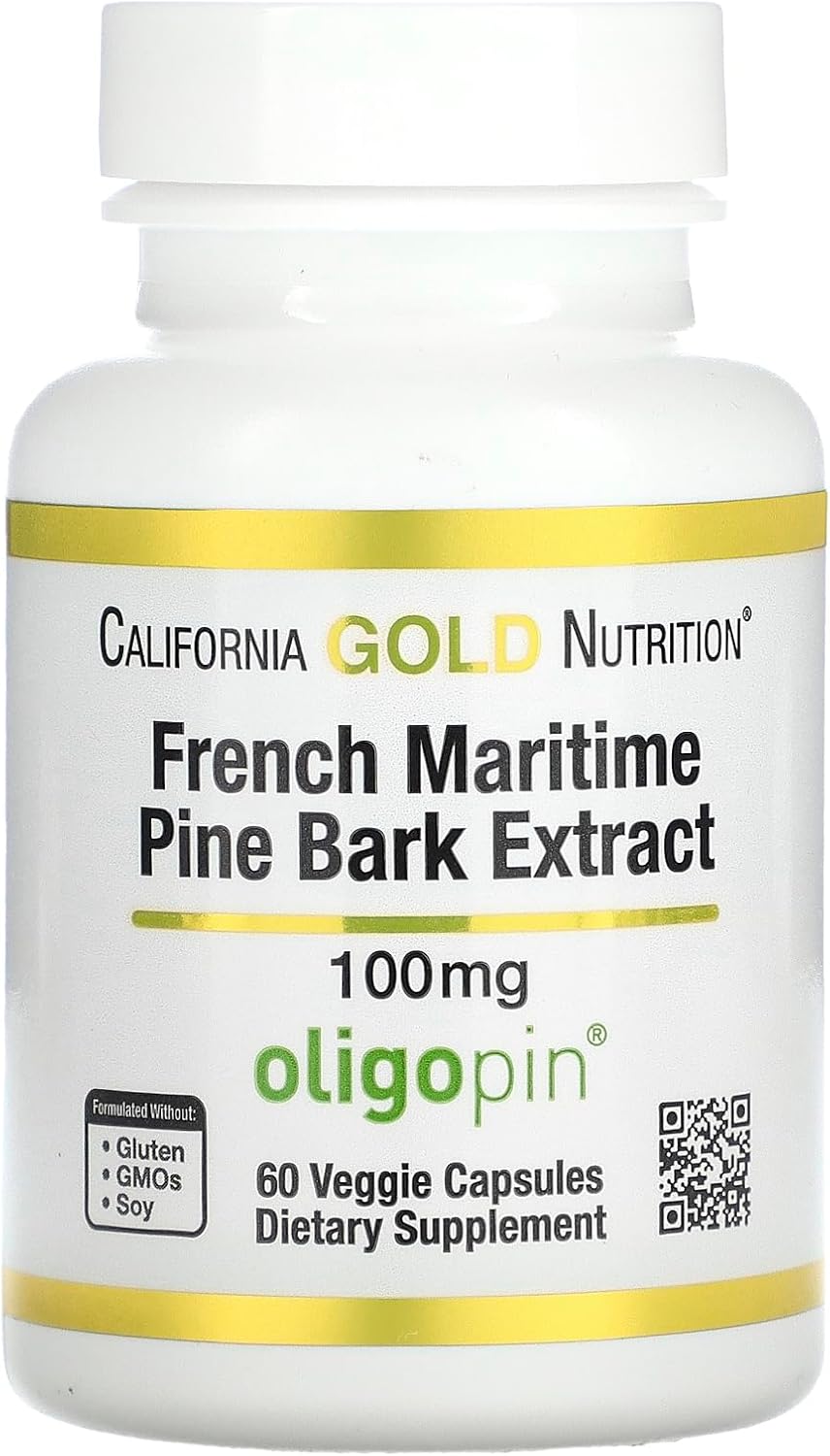 California Gold Nutrition Extracto de Corteza de Pino Marítimo Francés con Oligopin®, 100 mg, 60 Cápsulas Vegetales