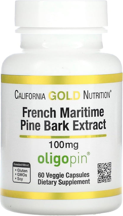 California Gold Nutrition Extracto de Corteza de Pino Marítimo Francés con Oligopin®, 100 mg, 60 Cápsulas Vegetales – Image 1