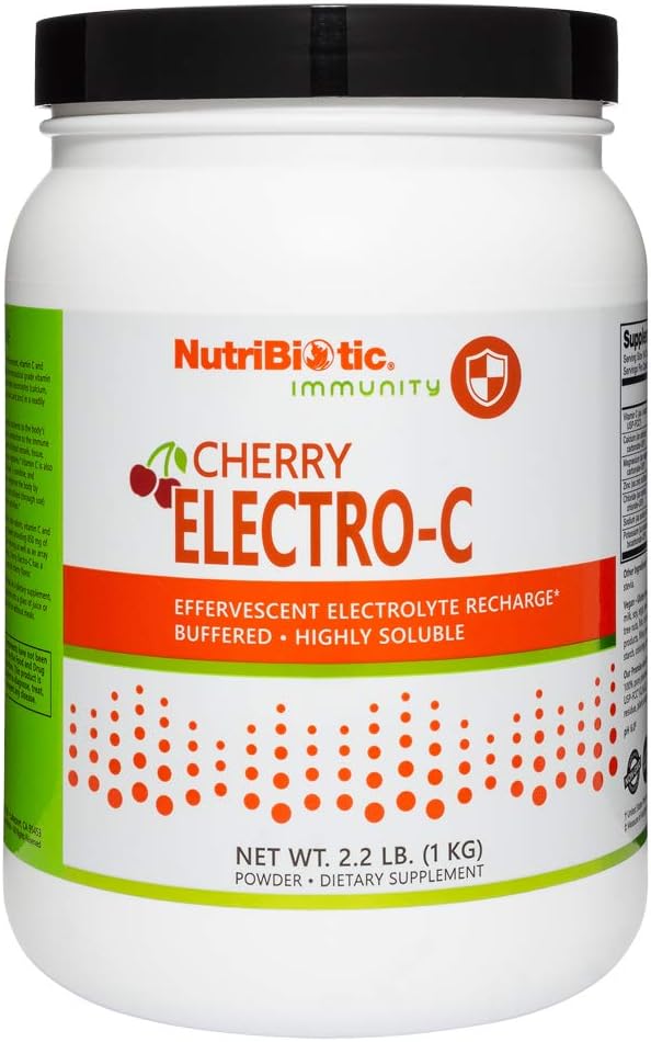 NutriBiotic Cherry Electro-C Polvo de Vitamina C y Electrolitos, 2.2 Lb (1000 g)
