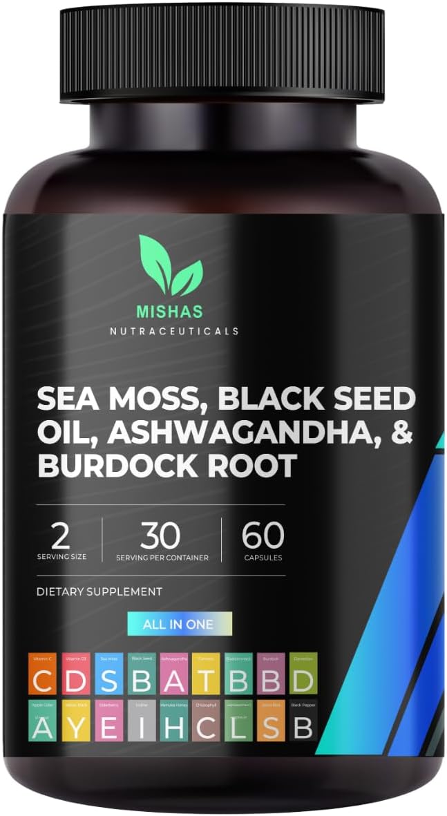 Mishas Nutraceuticals Sea Moss Blend 15 en 1 - Cápsulas de Musgo Marino y Hierbas