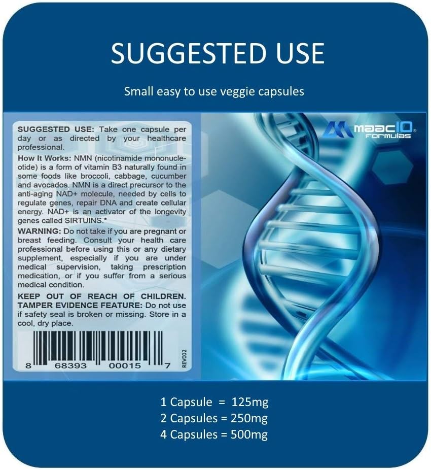MAAC10 NMN Suplemento de Nicotinamida Mononucleótido (NMN 125mg Cápsulas) - 90 Cápsulas