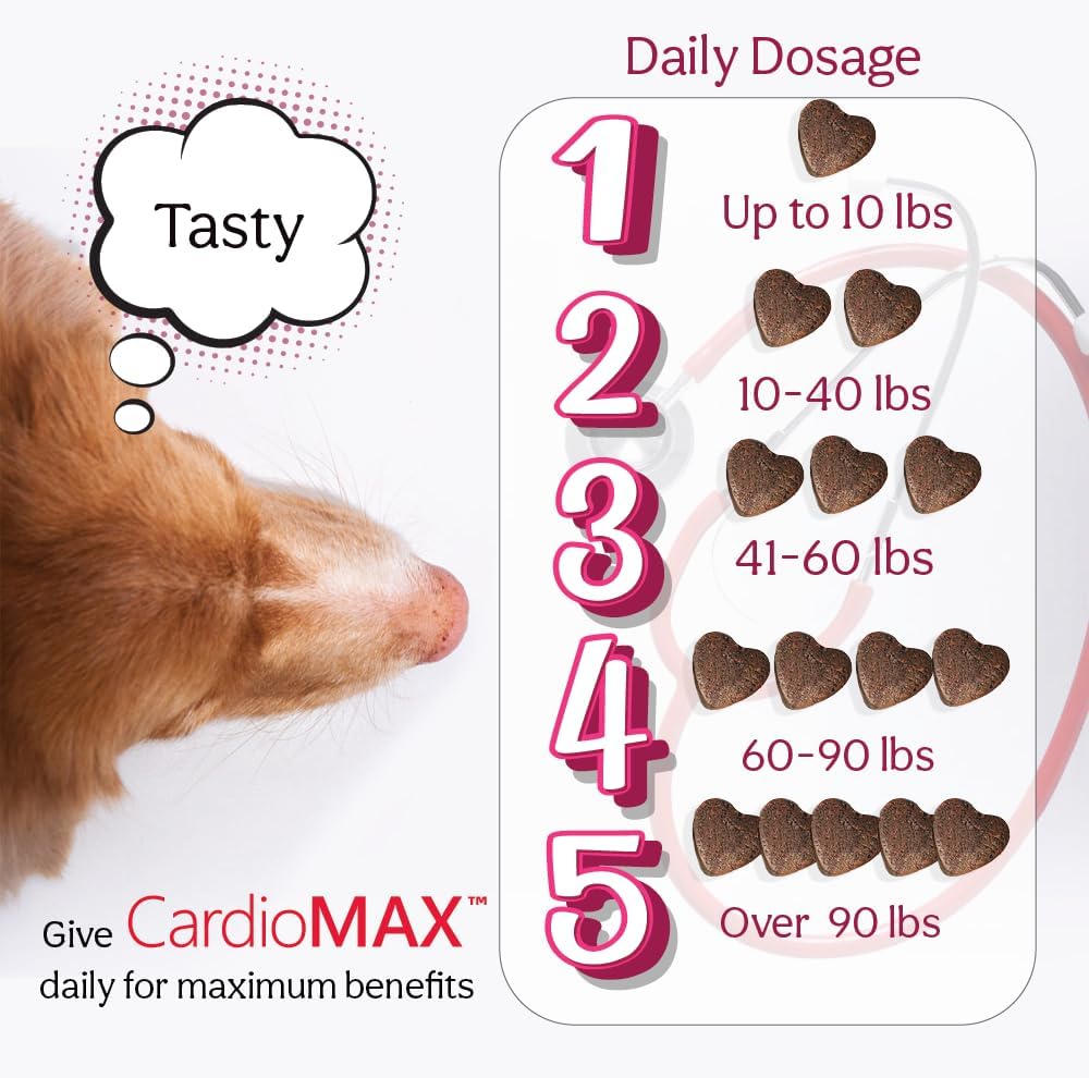 CARDIOMAX Suplemento de Apoyo Cardíaco para Perros - Antioxidantes, L-Taurina, CoQ10 - 60 Masticables Blandos