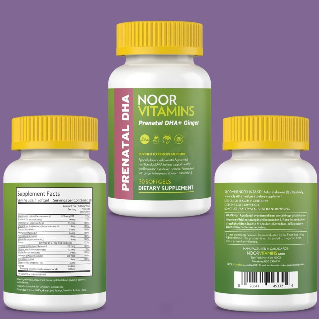 Noor Vitamins Vitaminas Prenatales Halal con DHA y Ácido Fólico - 1 Mes