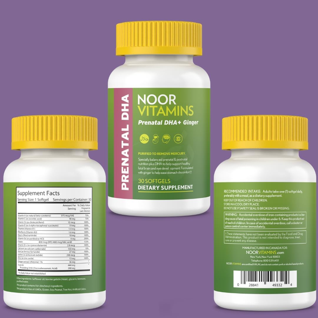 Noor Vitamins Vitaminas Prenatales Halal con DHA y Ácido Fólico - 1 Mes
