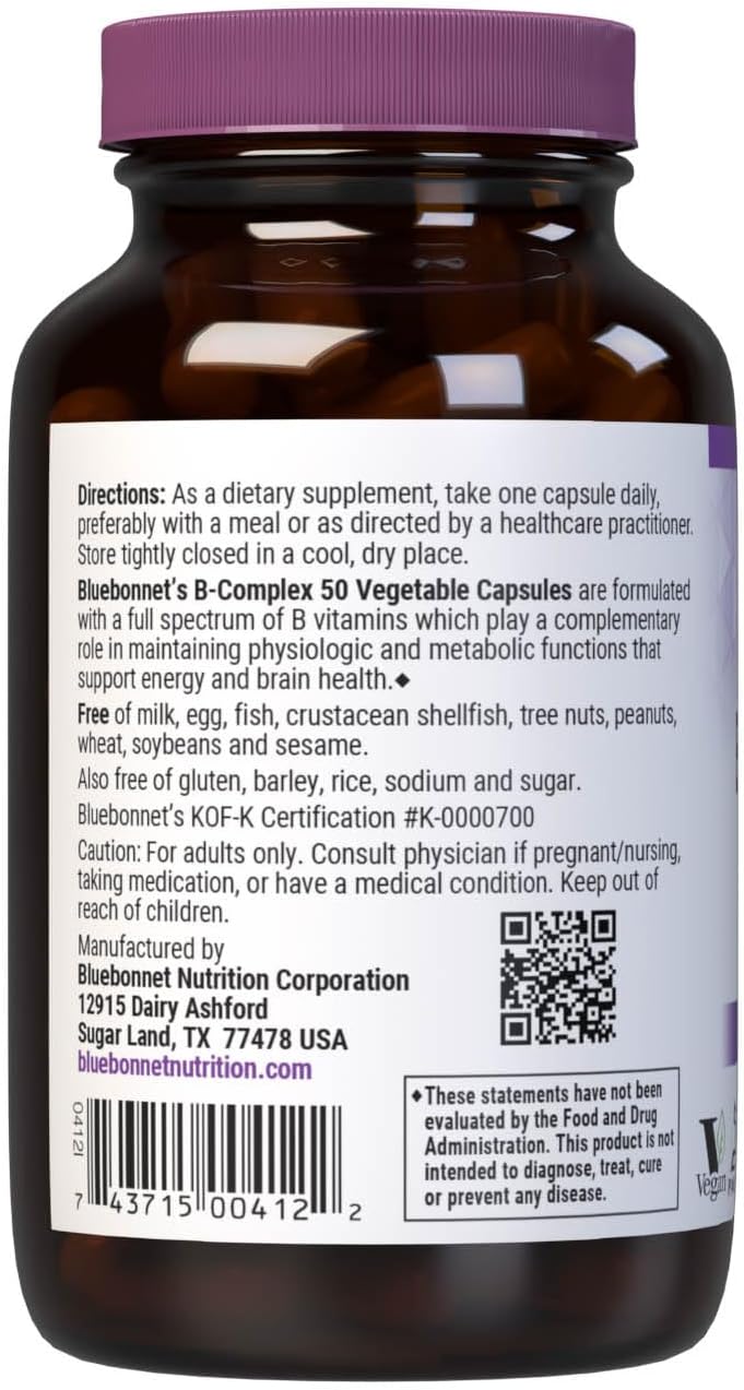 Bluebonnet Vitamin B Complex - Complejo de Vitaminas B - 100 Cápsulas Vegetales