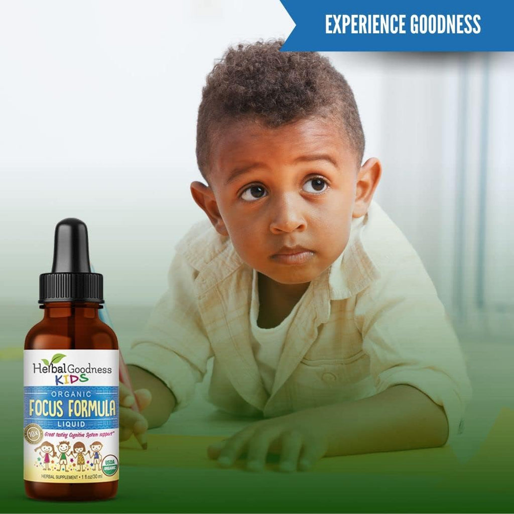 Herbal Goodness Kids Focus Formula - Gotas Líquidas para la Concentración Infantil con Ashwagandha y Moringa