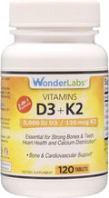 Vitamina D3 5.000 UI + Vitamina K2 (120 mcg) con Calcio | 120 Comprimidos