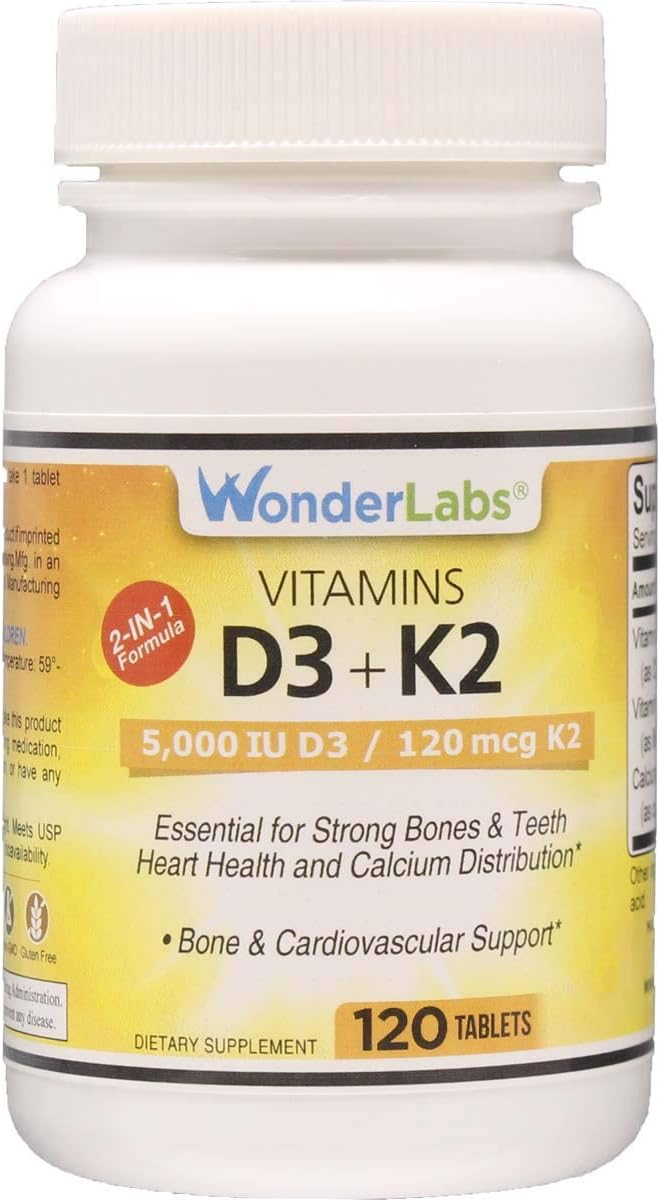 Vitamina D3 5.000 UI + Vitamina K2 (120 mcg) con Calcio | 120 Comprimidos