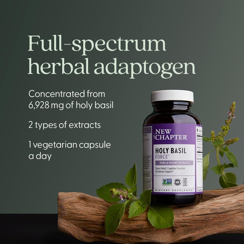 New Chapter Holy Basil Force - Albahaca Santa para el Estrés y Apoyo Inmunológico, 30 Cápsulas Vegetarianas