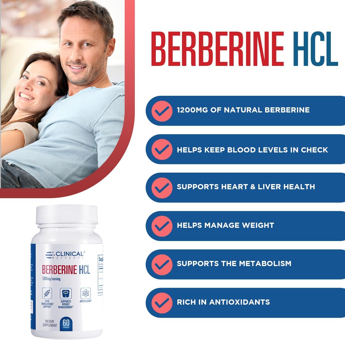Clinical Effects Berberina HCL 1200mg - Pack de 3 - Suplemento Vegano