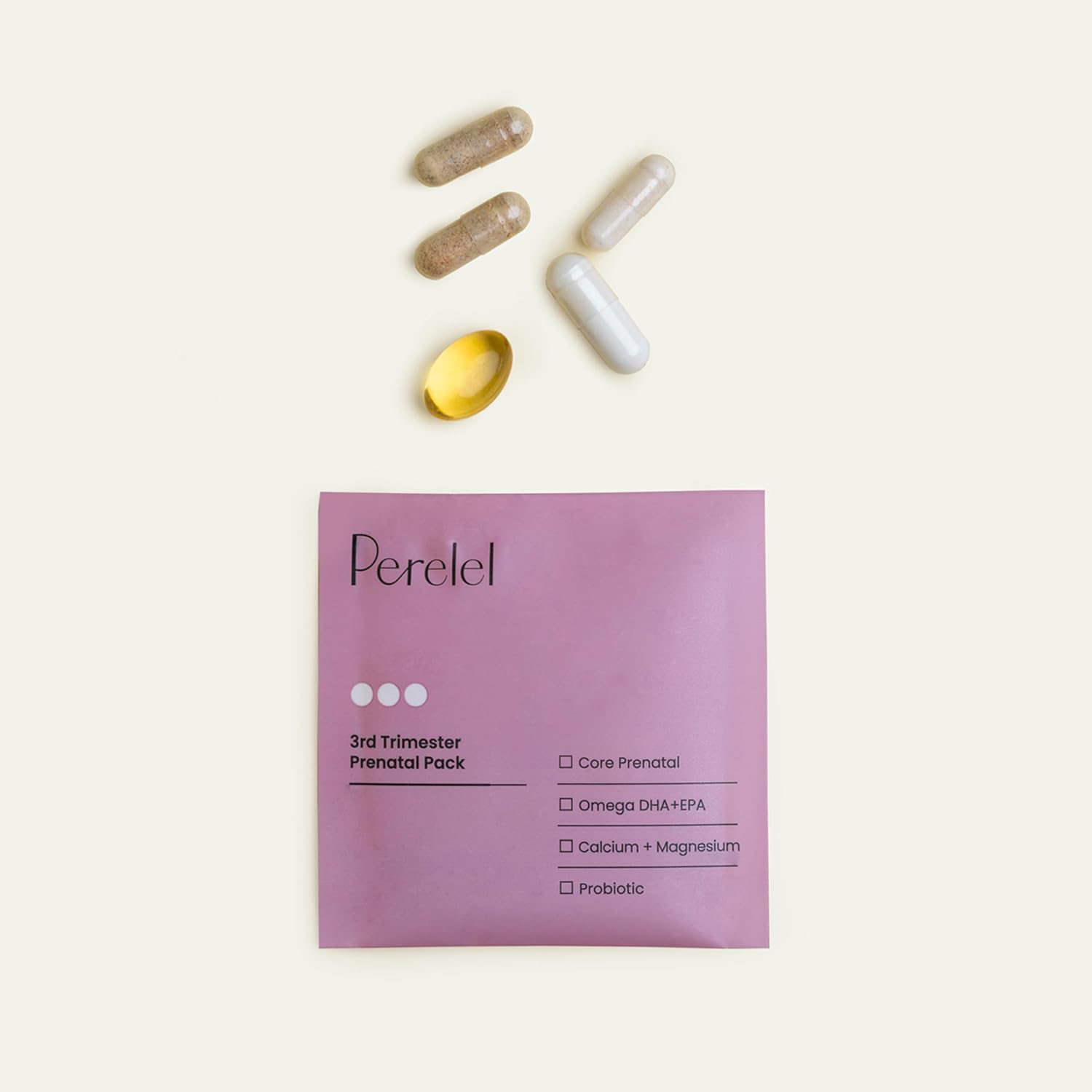 Pack Prenatal Tercer Trimestre Perelel - Multivitamínico con Magnesio, Omega 3, Probióticos y Calcio, 30 Sobres