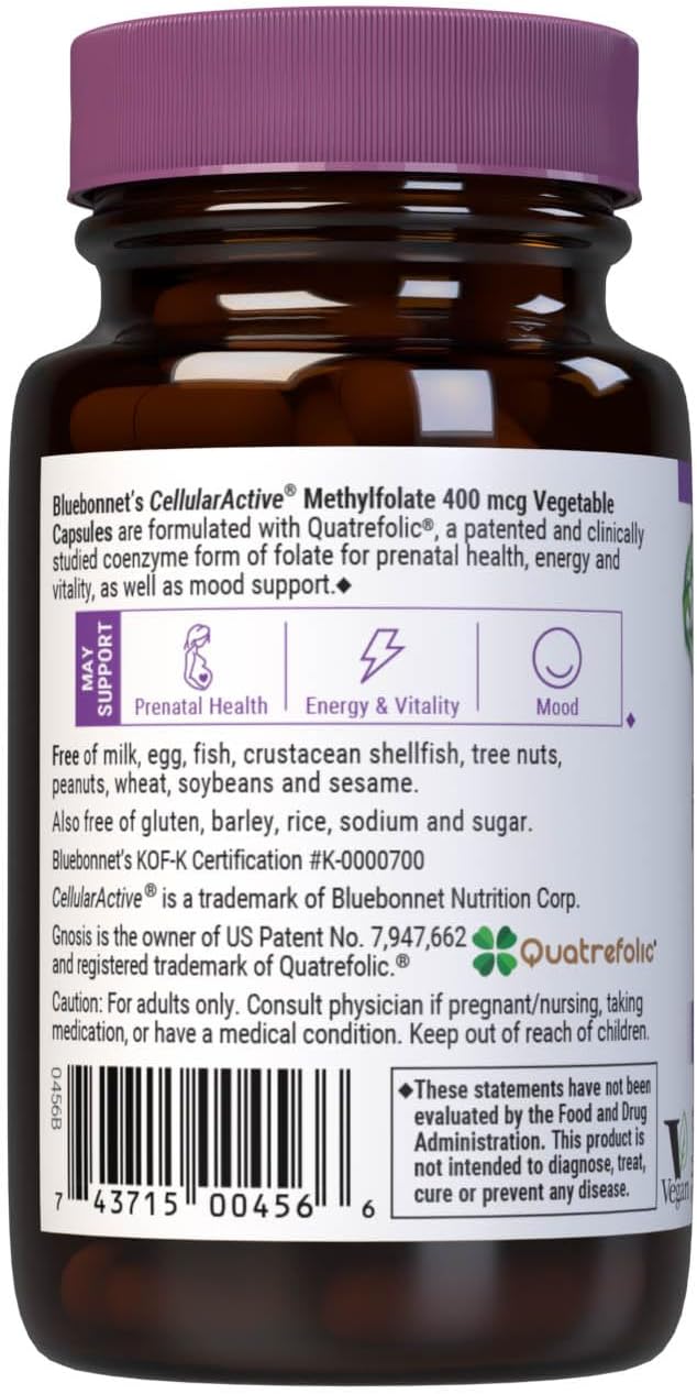 BlueBonnet Nutrition CellularActive Metilfolato 400 mcg con Quatrefolic® - 60 Cápsulas Vegetales