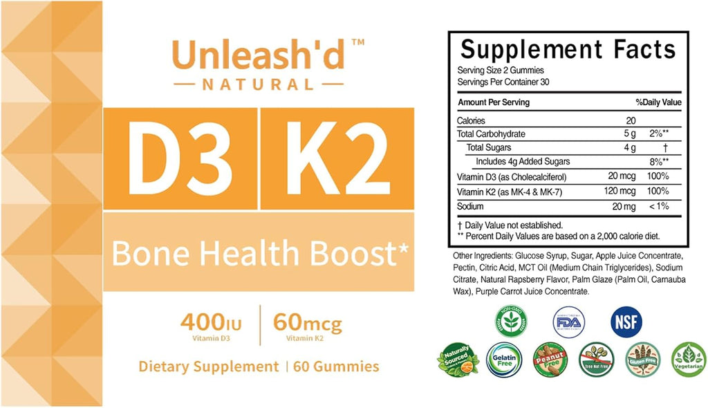 Gominolas de Vitamina D3 y K2 Unleash'd 60 uds