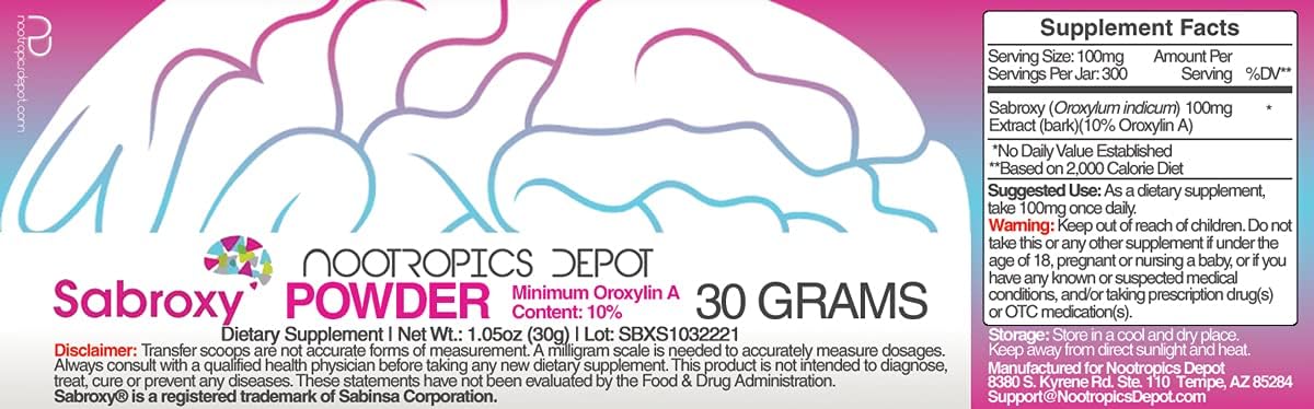 Nootropics Depot Sabroxy® Oroxylin-A en Polvo | 30 Gramos | Mínimo 10% de Oroxylin-A | Extracto de Oroxylum indicum