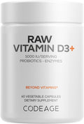 Codeage Raw Vitamin D3+ Alta Potencia 5000 IU - 60 Cápsulas