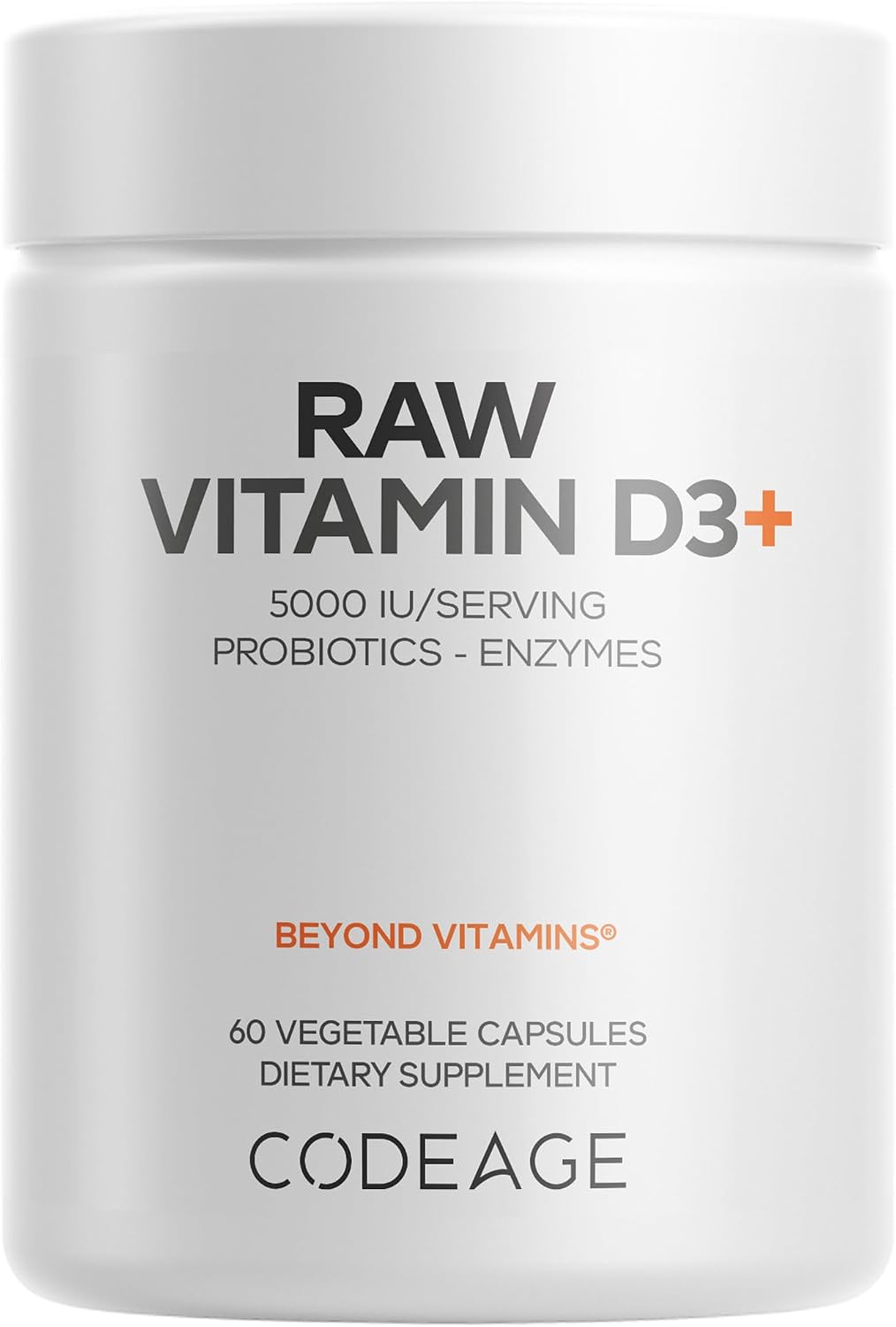 Codeage Raw Vitamin D3+ Alta Potencia 5000 IU - 60 Cápsulas