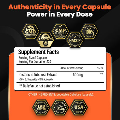 Cistanche Tubulosa Extract 500mg – 120 Cápsulas – 50% Echinacósidos, 10% Acteósidos | Suplemento Natural para Energía y – Image 3