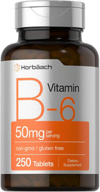 Horbäach Vitamina B6 50mg | 250 Comprimidos | Sin Gluten y No-GMO