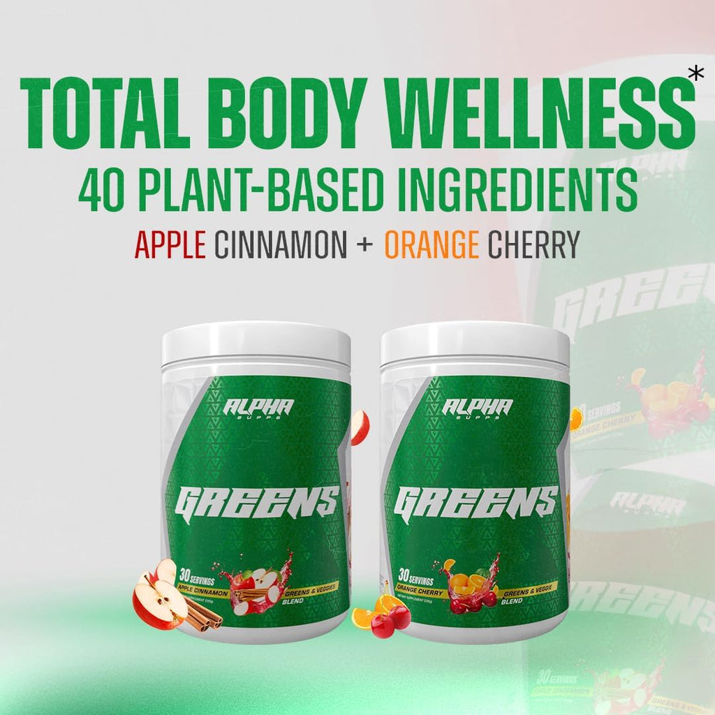 Alpha Greens - Superfood en Polvo con Frutas y Verduras, 40+ Ingredientes Naturales, Prebiótico y Probiótico, 30 Servicios (Melocotón Mango)