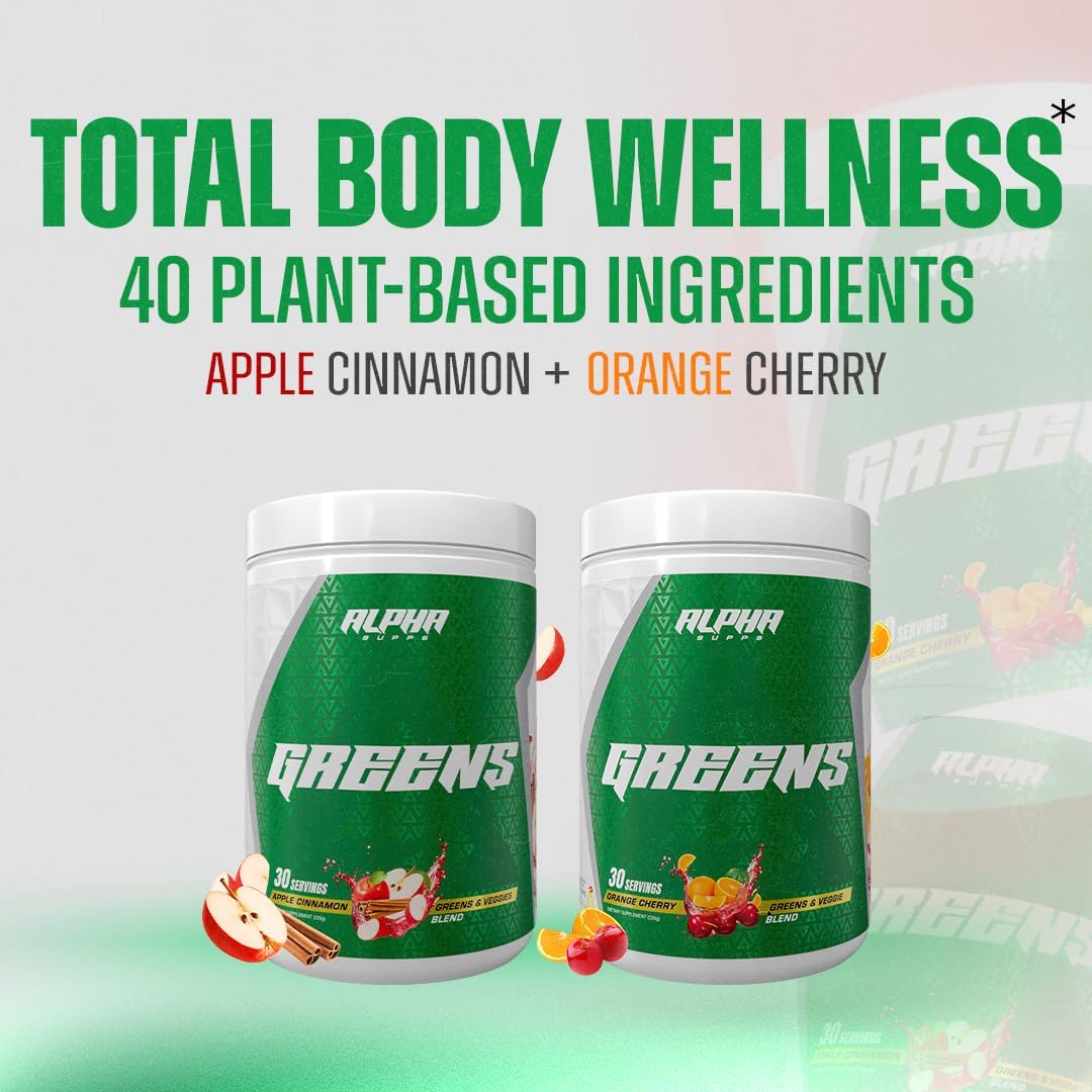 Alpha Greens - Superfood en Polvo con Frutas y Verduras, 40+ Ingredientes Naturales, Prebiótico y Probiótico, 30 Servicios (Melocotón Mango)