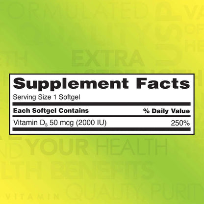 Kirkland Signature Vitamina D3 50 mcg (2000 – El mantenimiento de los niveles normales de calcio en sangre. – Image 2