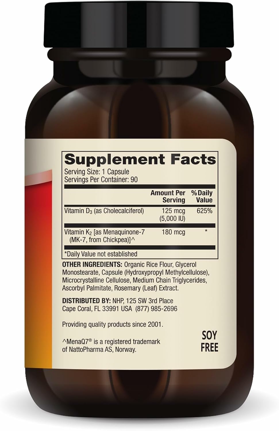Dr. Mercola Vitamina D3 y K2 - 5.000 UI D3 + 180 mcg K2 MK-7 - 90 Cápsulas