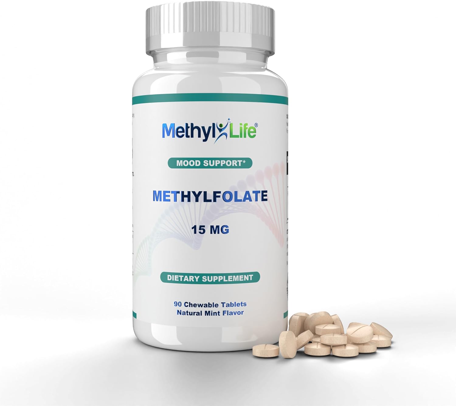 Methyl-Life® L-Methylfolate 15 mg – Suplemento de Folato Activo con Cerebrofolate® – Comprimidos Masticables, 90 Unidades