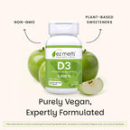 EZ Melts Vitamina D3 5000 IU Vegana - 90 Comprimidos Disolubles Sabor Manzana Verde - Sin Gluten, No-GMO