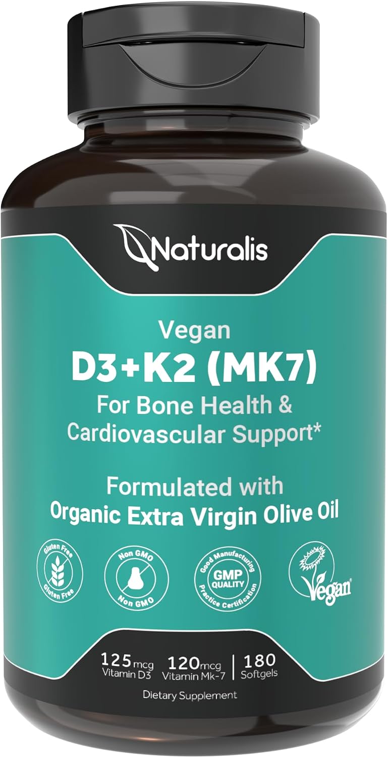 Naturalis Vitamina D3+K2 Vegana – 5000 UI D3 + 120 mcg MK-7 – 60 Cápsulas Blandas
