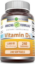 Amazing Formulas Vitamina D3 1000 IU | 240 Cápsulas Blandas