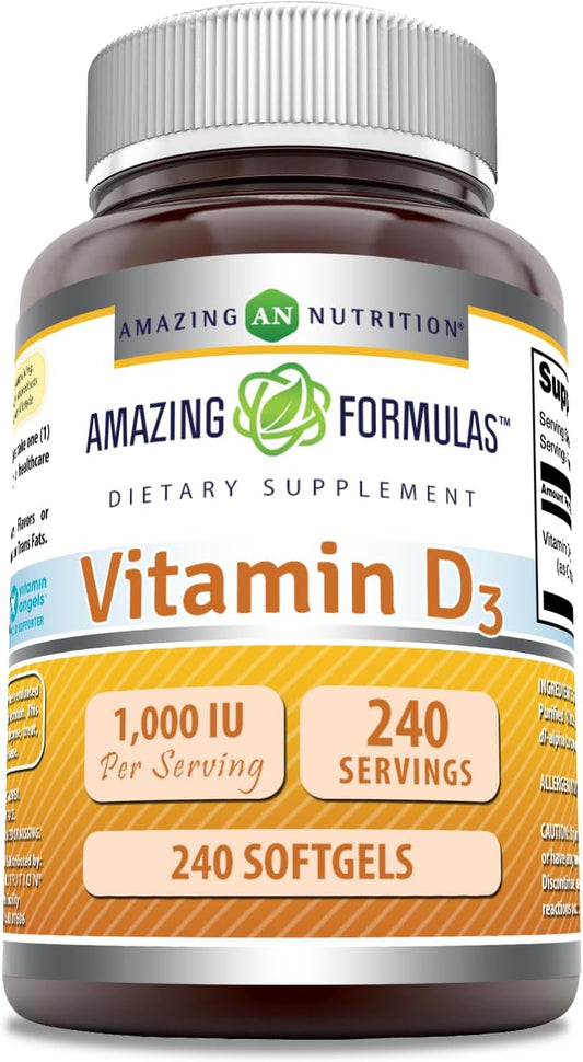 Amazing Formulas Vitamina D3 1000 IU | 240 Cápsulas Blandas