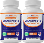 Vitamatic Vitamina B12 1000 mcg - 365 Comprimidos de Disolución Rápida - Sabor Natural a Bayas