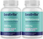 Benfotiamina 300 mg (120 cápsulas vegetales) – Sin estearatos, sin dióxido de silicio, vegano, no transgénico, sin gluten