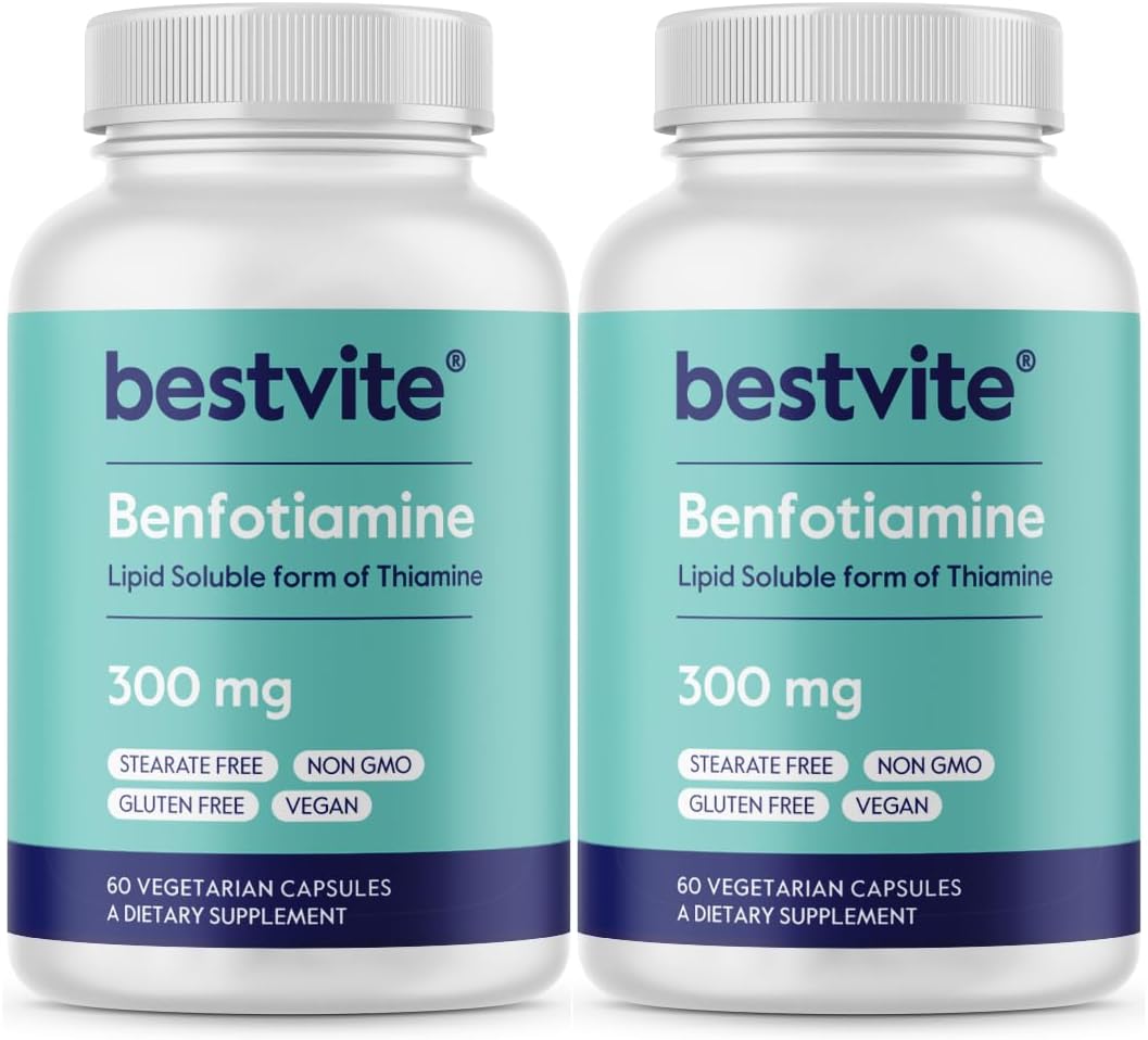 Benfotiamina 300 mg (120 cápsulas vegetales) – Sin estearatos, sin dióxido de silicio, vegano, no transgénico, sin gluten