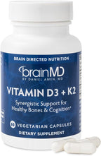 BRAINMD Vitamina D3 + K2, 60 Cápsulas – Apoyo Sinérgico para Huesos y Cognición