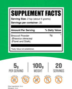 BulkSupplements Polvo de Brócoli - Suplemento de Sulforafano - Vegano y Sin Gluten - 100g