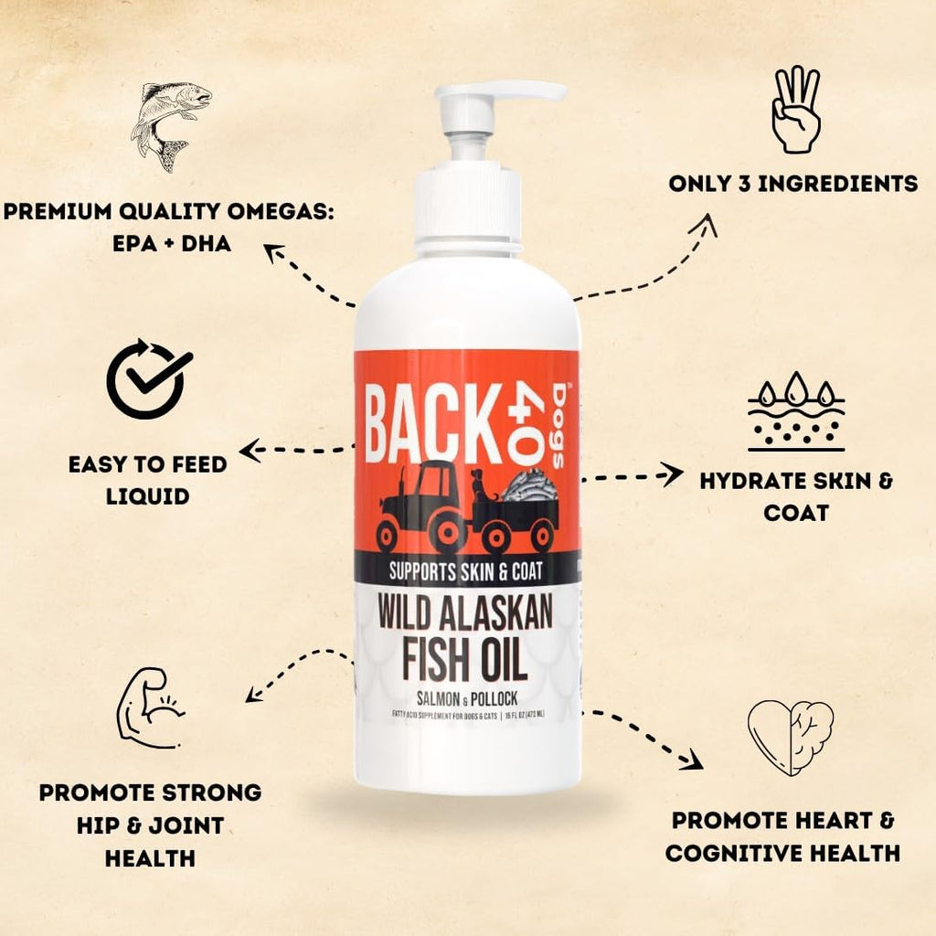 Back 40 Dogs Aceite de Pescado Salvaje de Alaska para Perros y Gatos - 473 ml